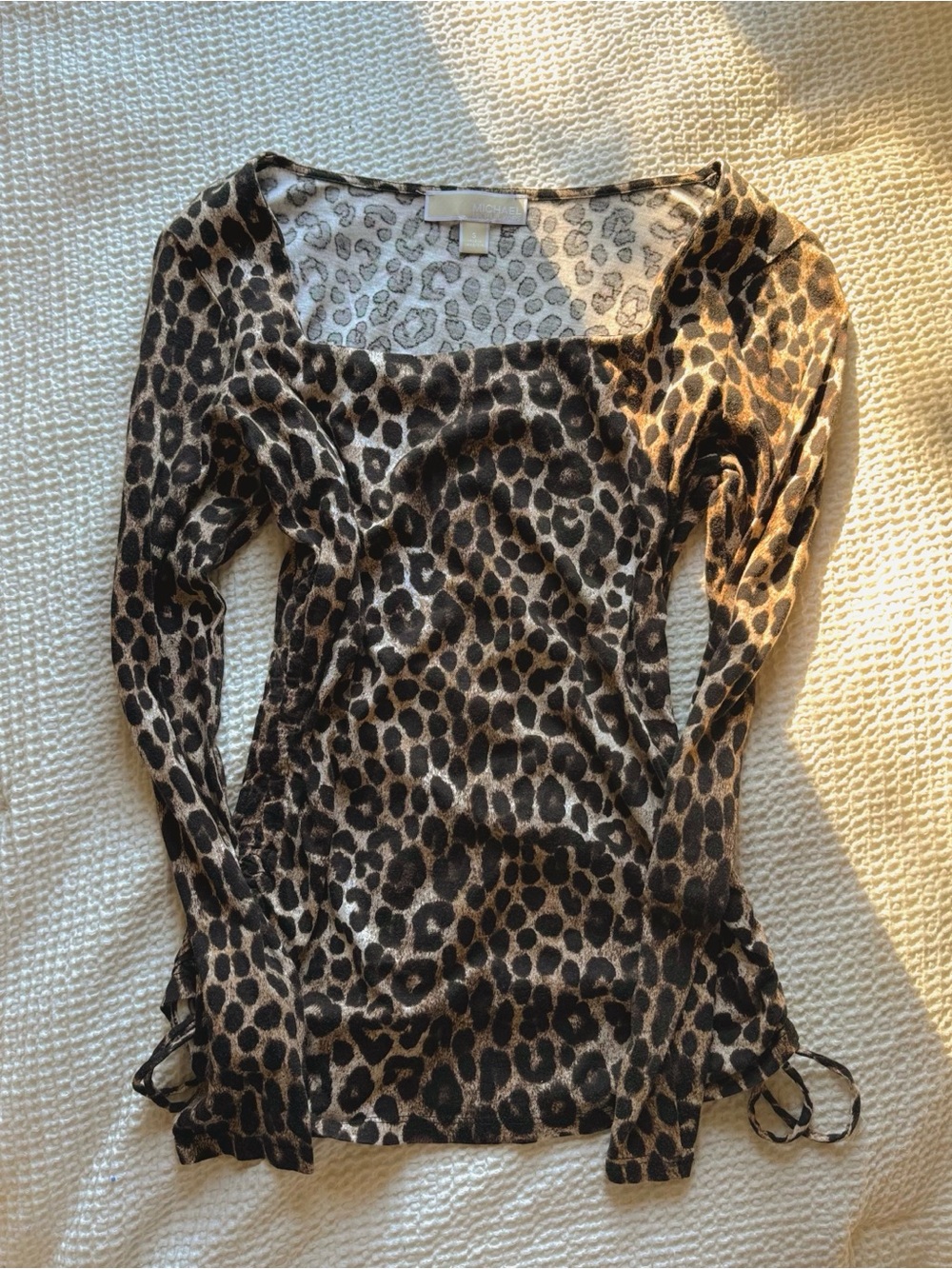 MICHAEL Michael Kors Leopard Print Long Sleeve Top in Brown and Black